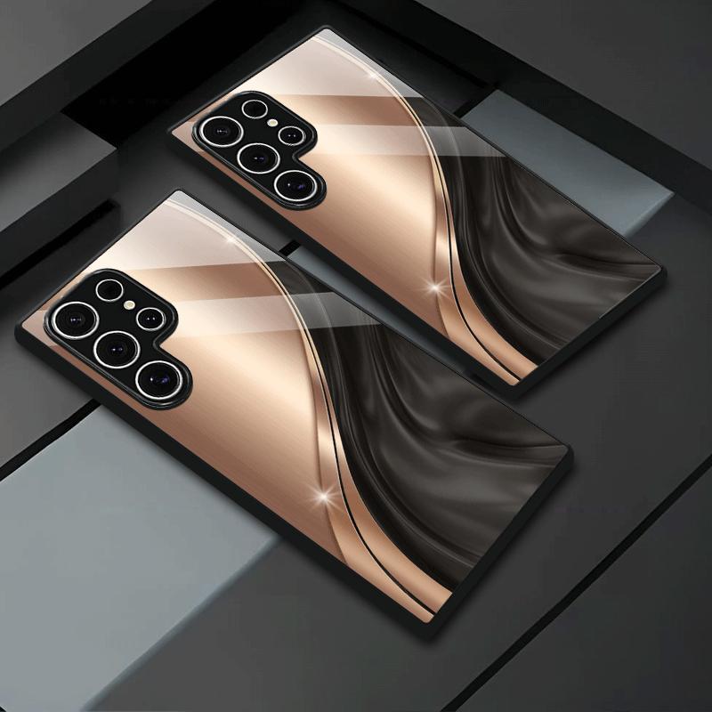 Black gold curved tempered glass phone case suitable for Samsung Galaxy S26 S25 S24 S23 S22 S21 S20 FE/Ultra/Plus anti drop