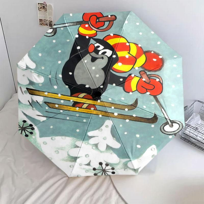 Krtek pattern, automatic folding umbrella, portable and foldable design, 8 ribs, a Christmas or birthday gift.