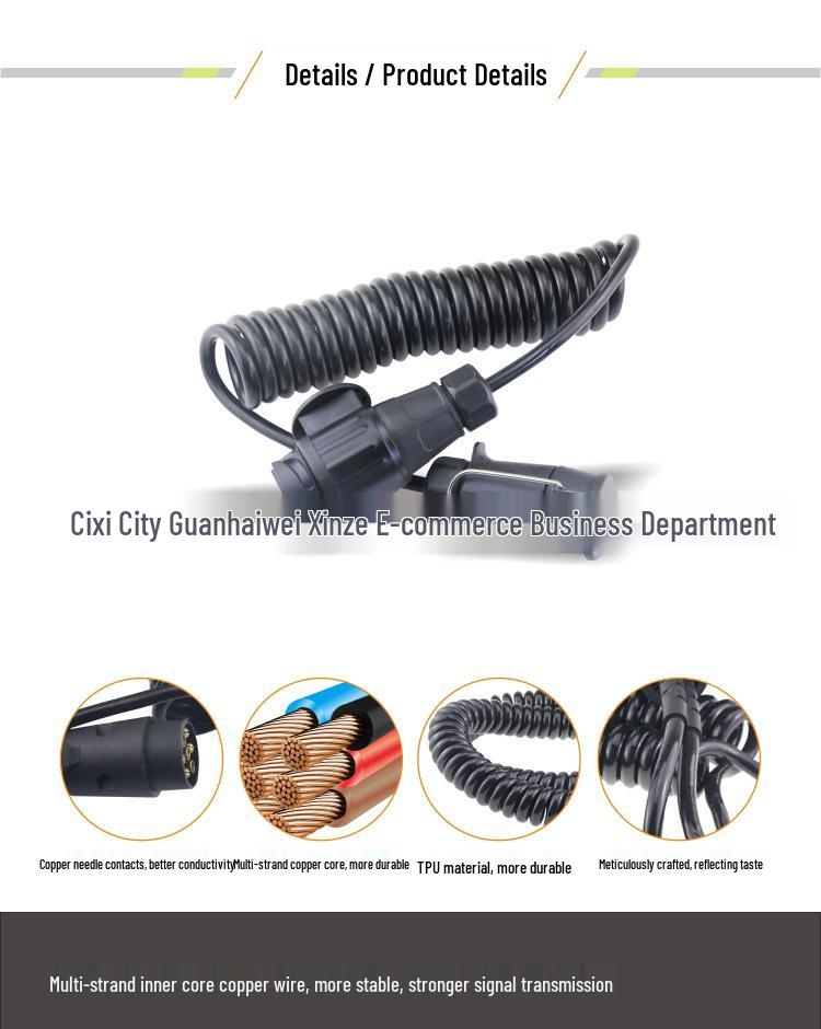 Cabo Flexível Retrátil de Mola TPU para Chicote Elétrico de Reboque UE de 13 pinos para 7 pinos