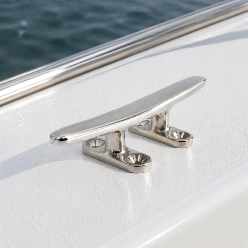 Boat Dock Cleat Hardware In Stainless Steel with Countersunk Bolt-Down Base for Rope Tie-Off & Mooring Lines