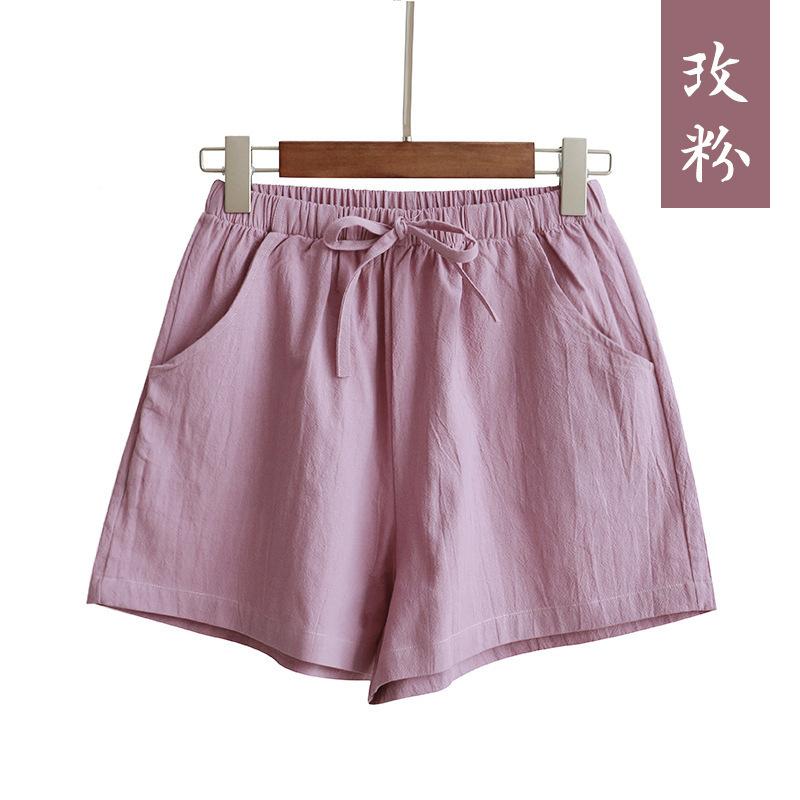 

High waist cotton and linen shorts women s summer elastic waist loose casual linen thin Korean version hot pants large size thin wide leg pants 2XL рожевий