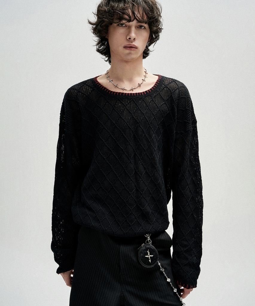 NOT4NERD Distressed Contrast Hand Stitch Knit - Black