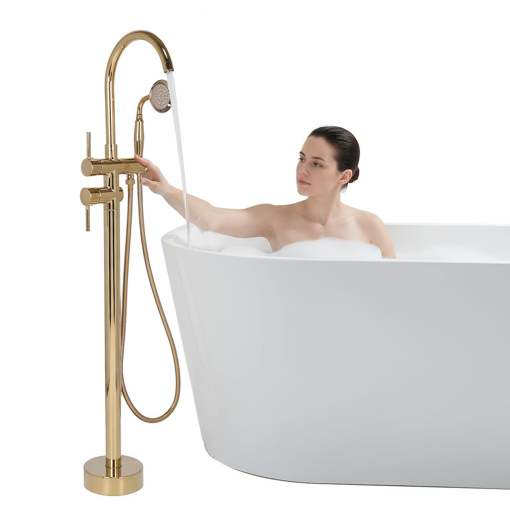 High Flow Freestanding Tub Filler with Hand Sprayer High Flow Rate Floor Mount Tub Filler 360° Rotating 2 Modes for Bath Spouts