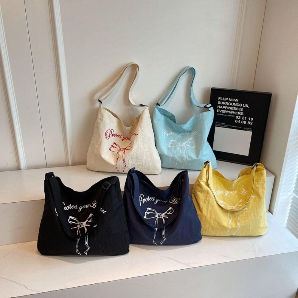 Nylon Women's Tote Bag Large Capacity Commute Bag Simple Bow Shoulder Bag  College Students