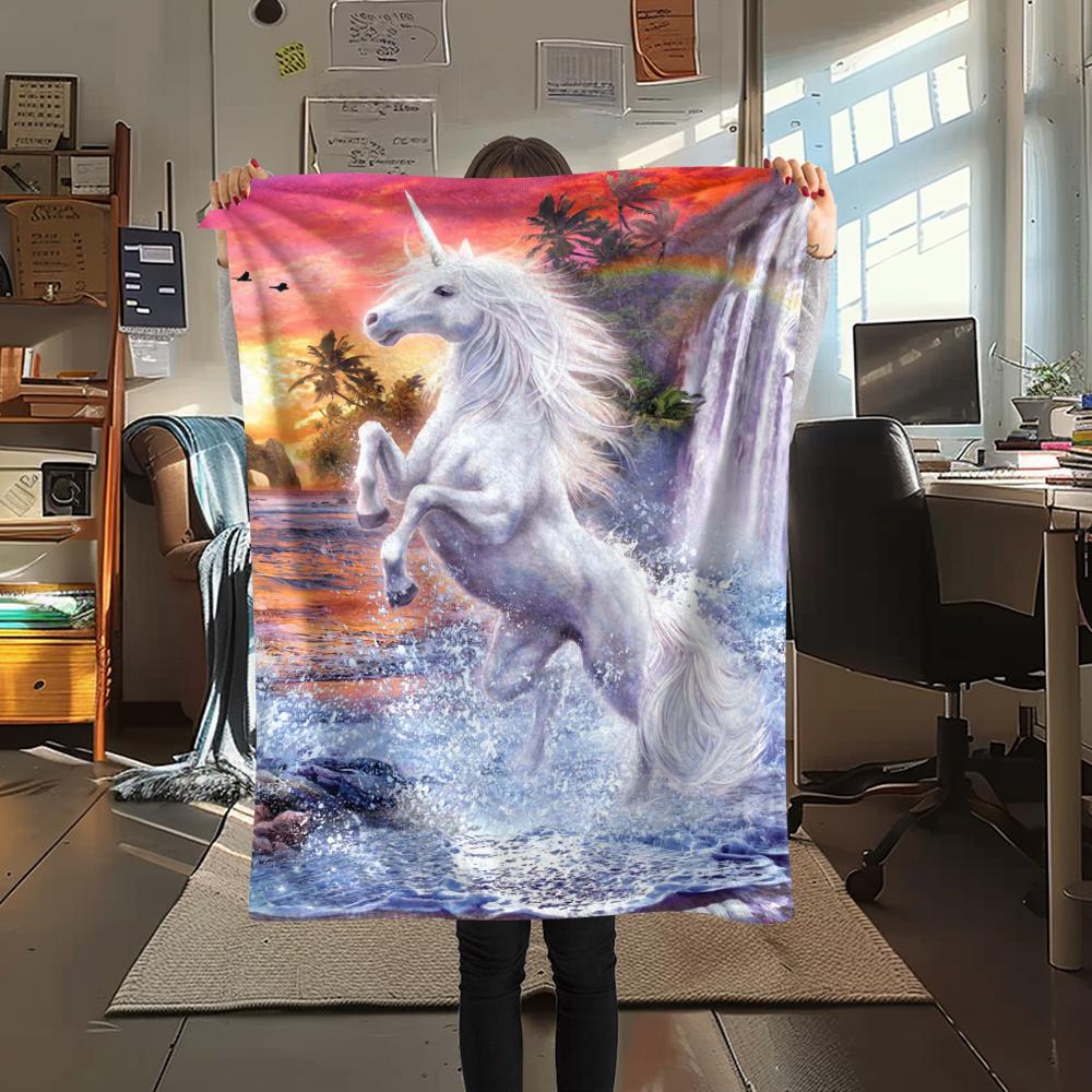 1Pc Beautiful Uni-horse Print Flannel Blanket, High Quality Comfortable for All Seasons, Home Decor, Warmth and Comfort, Perfect for Christmas Gifts