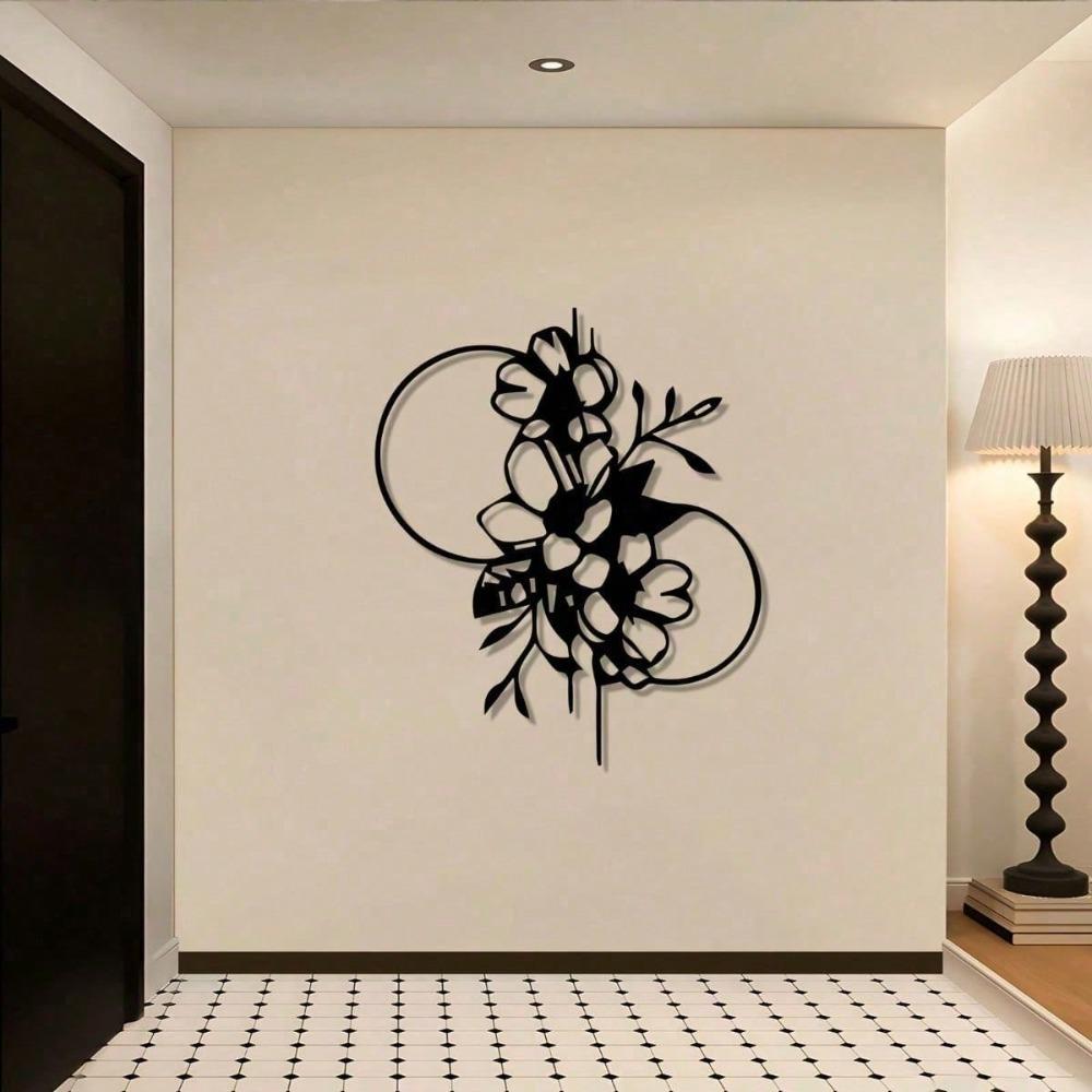 Vintage Floral Metal Wall Art Black White Modern Iron Sculpture Living Room Home Decor Gift