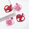 Pink Red Hollow Love Acrylic Drop Earrings for Women New Glitter Rose Flower Cupid Heart Earring Jewelry Valentine's Day Gift