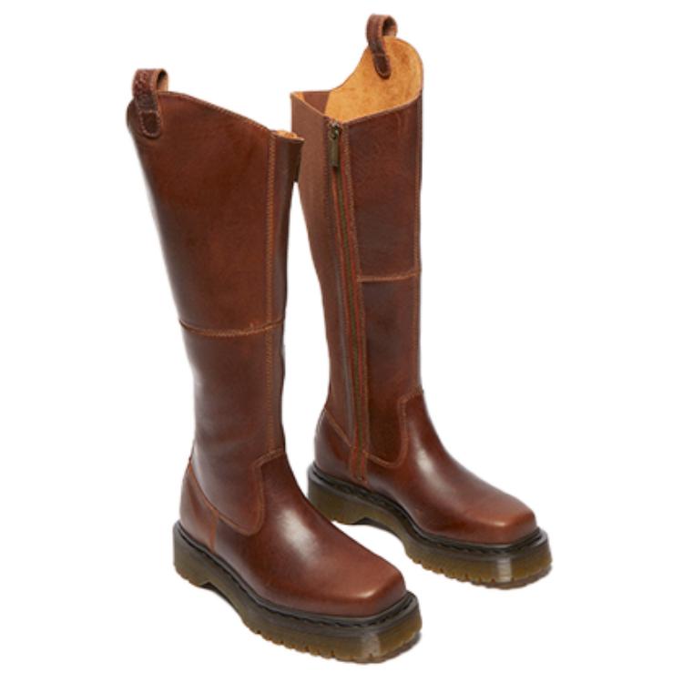 Dr. Martens Leather Comfortable Versatile High Boots 3.5cm Women boots Red-Brown 32142243