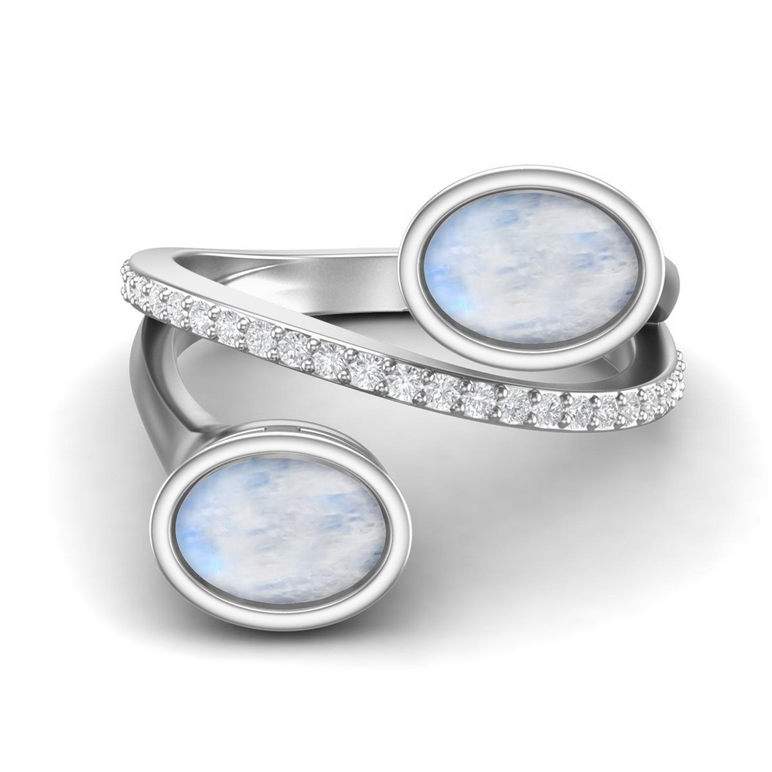 925 Sterling Silver 2.5 Cts Oval Shape Moonstone Dual Stone Boho Wedding Women Ring 9 белый