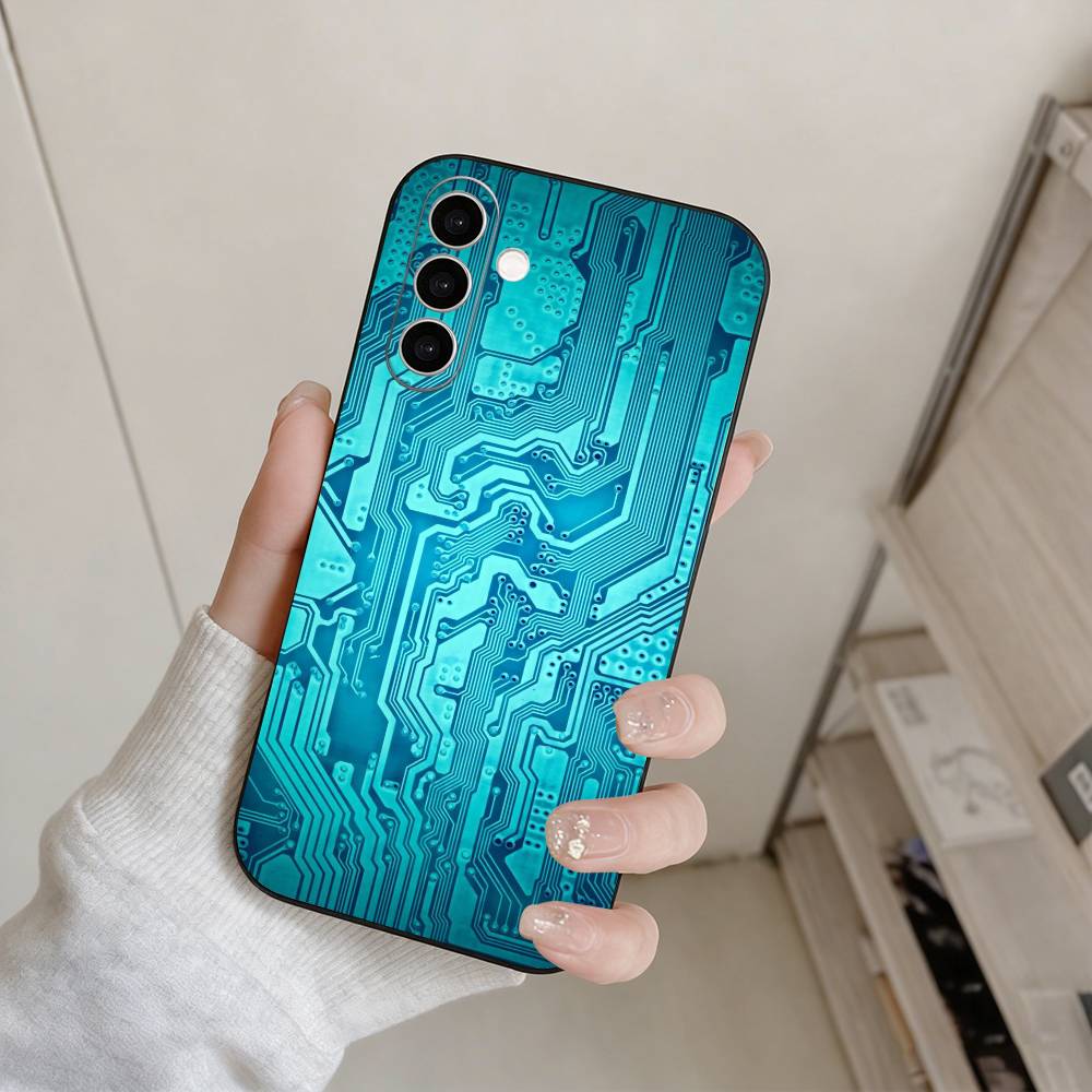 Creative Circuit Board Pattern Phone Case For Samsung Galaxy A73,A72,A71,A70,A53,A52,A51,Others Soft Black Cover