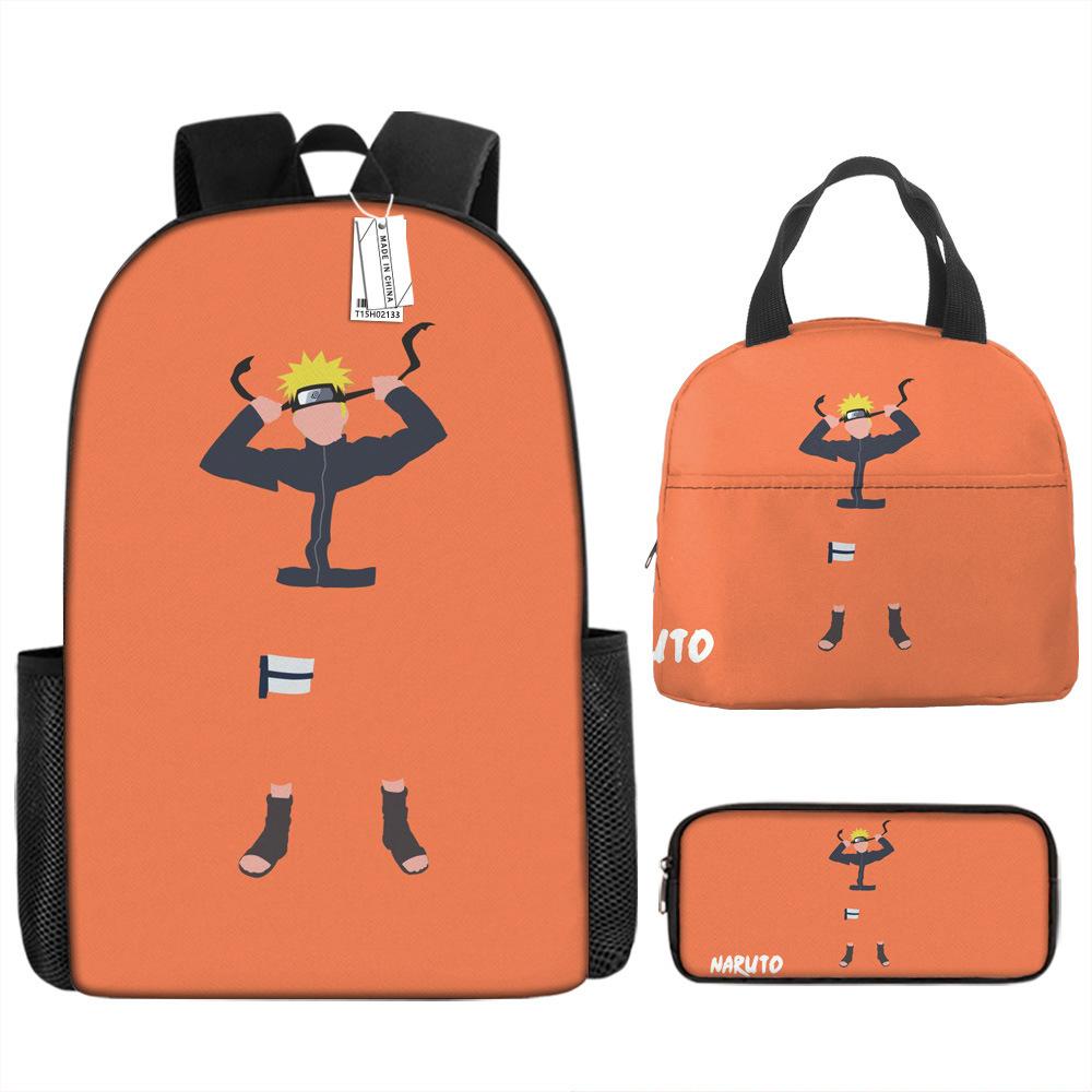 Naruto Shippuden Elementary and Secondary School School Bag Large Capacity Campus Backpack Lunch Bag Pencil Bag Three-piece Set