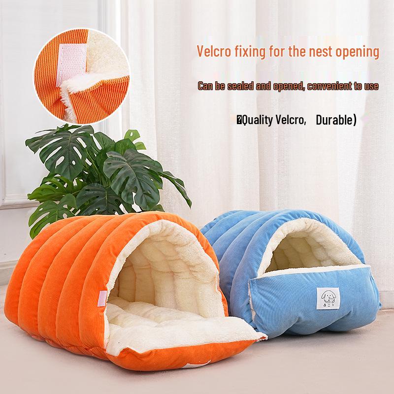 Winter Warm Zipper Style Plush Pet Sleeping Bag & Semi-Closed Cat Bed