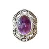 Anello Fiore di Ametista Vintage in Argento Antico per Uomo e Donna