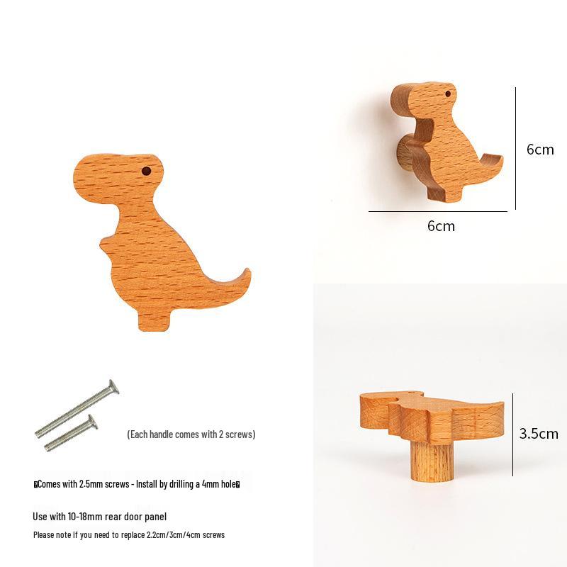 Dinosaur Handle for Children's Room - Cute Wooden Animal Cartoon Drawer & Cabinet Pull