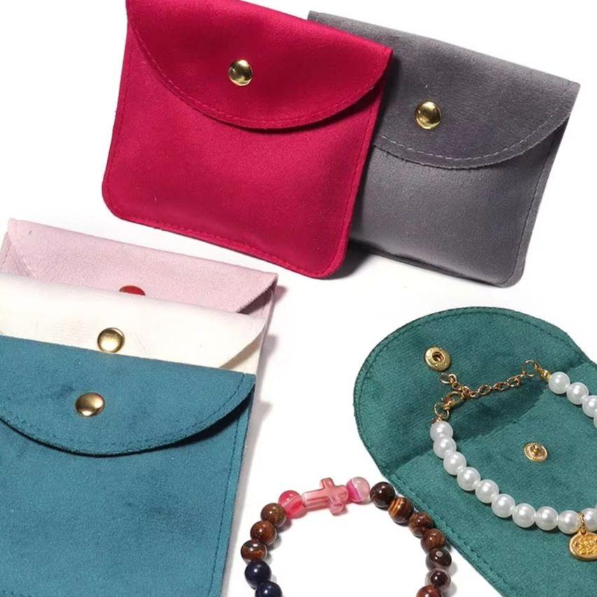 2PCS High Quality Snap Button Packing Bag Jewelry Velvet Bags Soft Portable Ring Earring Necklace Bracelet Storage Bag Wholesale