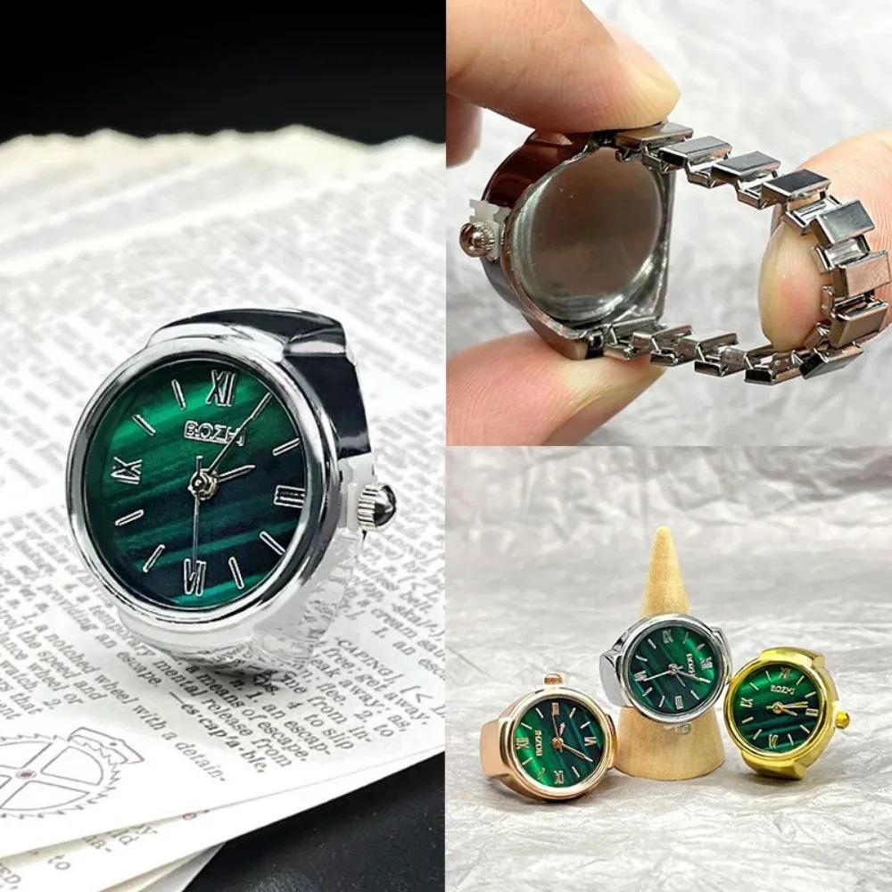 Punk Digital Quartz Finger Ring Watch, Green Dial Elastic Band Couple Ring Watch for Women Men by Kiss Jewelry