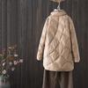 Women's Mid-Length Retro Chic Lightweight Down Jacket - Auspicious Clouds Stand Collar Design