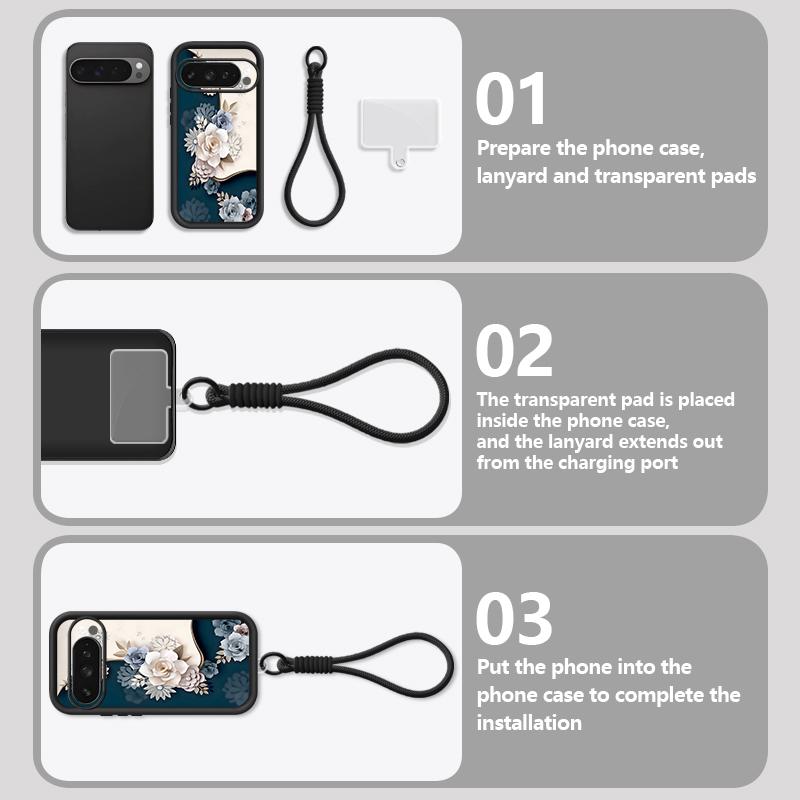 Colorful Floral Pattern Phone Case For Google Pixel 10 9 8 7 Pro Pixel 9 10 Pro XL 7A 8A 9A Shockproof Soft Lanyard Back Cover