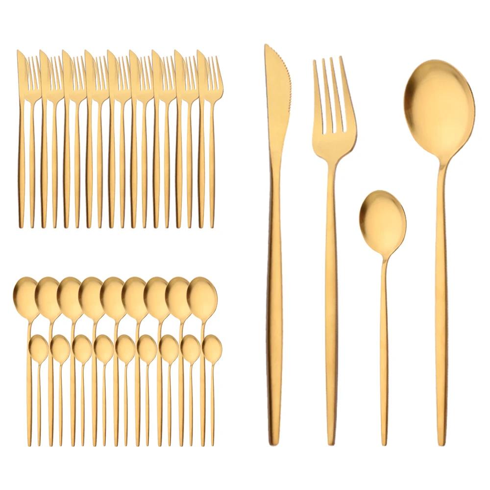 40Pcs Silver Matte Cutlery Set Knife Fork Coffee Spoon Dinnerware Set Stainless Steel Tableware Western Kitchen Flatware Set
