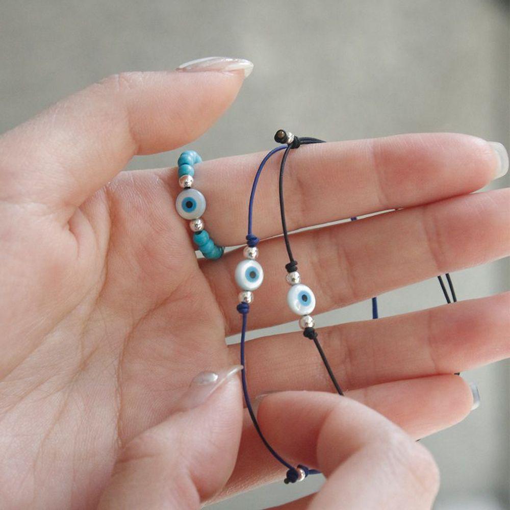 J.Lauren Evil Eye Mother-of-Pearl Silver Ball Silk Knot Bracelet B0952 [31945759]