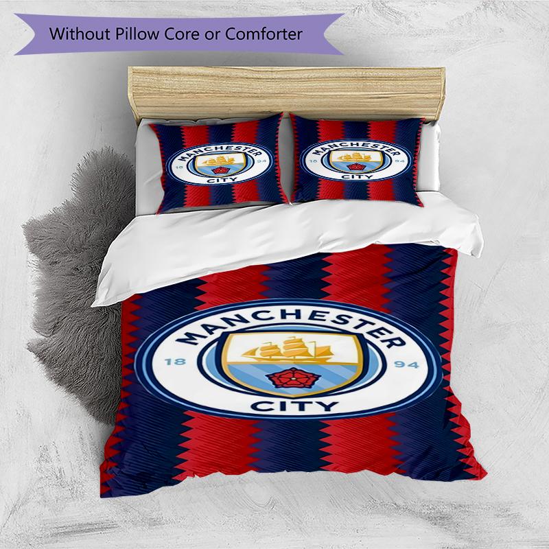 3pcs Duvet Cover Set (1*Duvet Cover + 2*Pillowcase, Without Core),Manchester City FC Print Bedding Set, Bedroom Decor, All‑Season, Birthday Gift