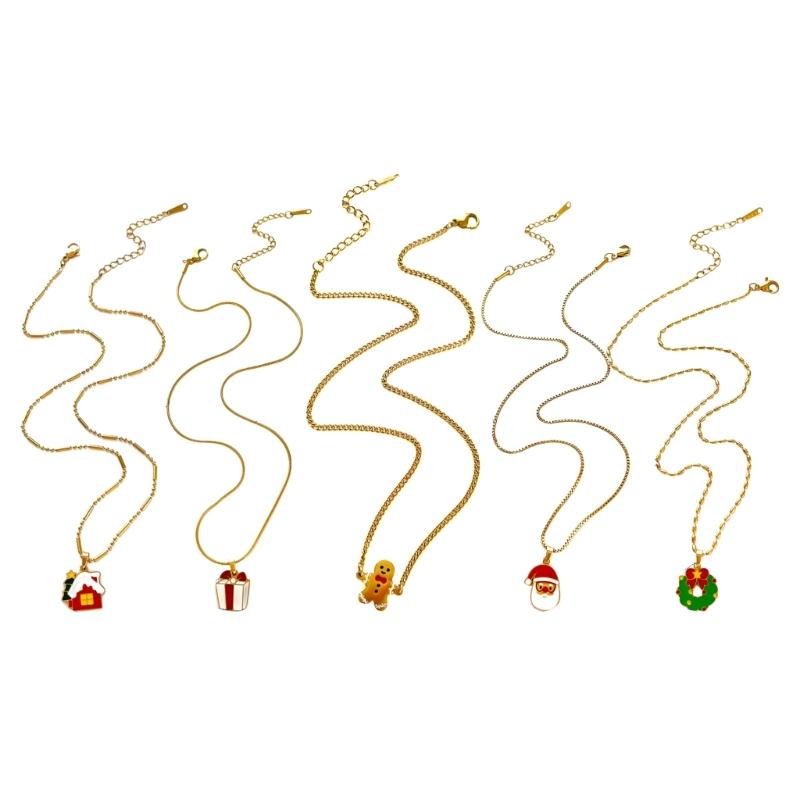 Lovely Cartoon Christmas Necklace Themed Pendant Collarbone Chain Neck Jewelry Gift For Women Holiday Party