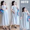 2026 Korean Style Summer Maternity Midi Dress: Loose, Slimming, Plus Size Fashion