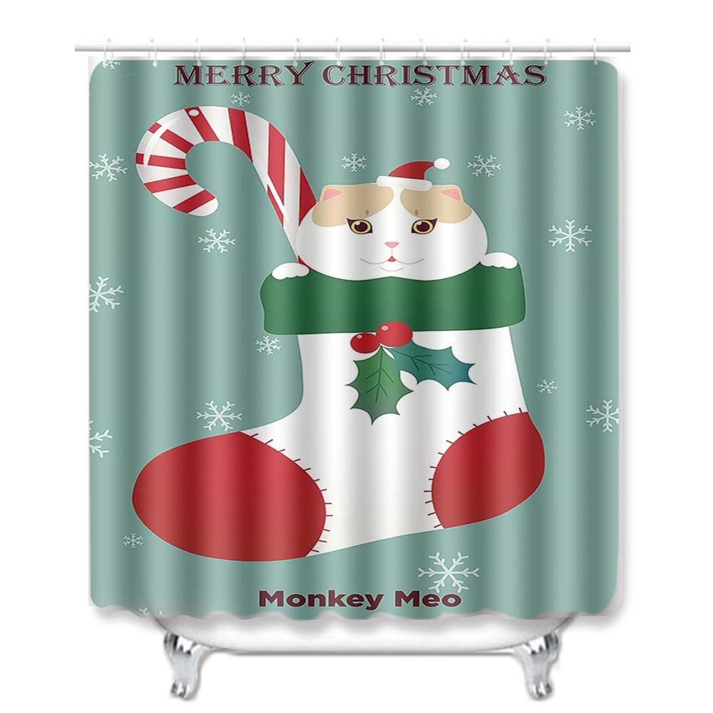 Christmas Shower Curtain Floor Mat Combination Four-Piece Set Bathroom Toilet Carpet Shower Room Mat Foot Mat