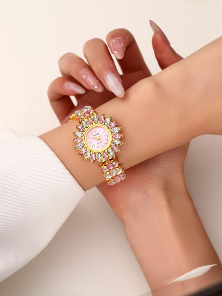 New creative flower curve design flower shape diamond women's quartz watch bracelet watch