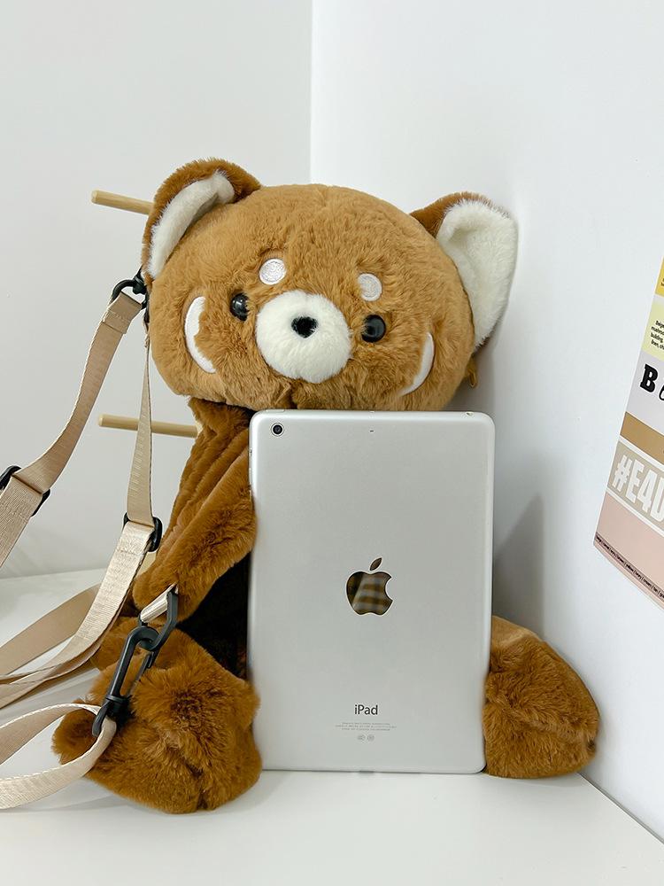 2026 Large & Small Raccoon Fur Plush Backpack - Cute Crossbody Bag for Women & Students, Lying Down Doll Toy