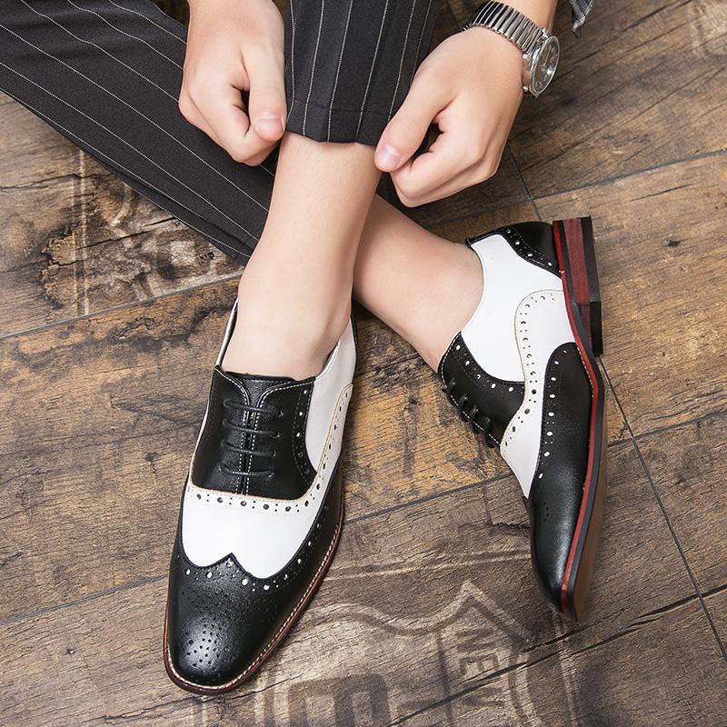 Brogue Design Men Dress Shoes Match Colors Men Leather Shoes Lace-up Business Casual Men Oxford Footwear Plus Size 38-48