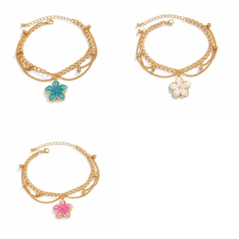 Gold Flower Pendant Anklet Adjustable Beach Jewelry Simple Oil-Dripped Foot Chain  Women