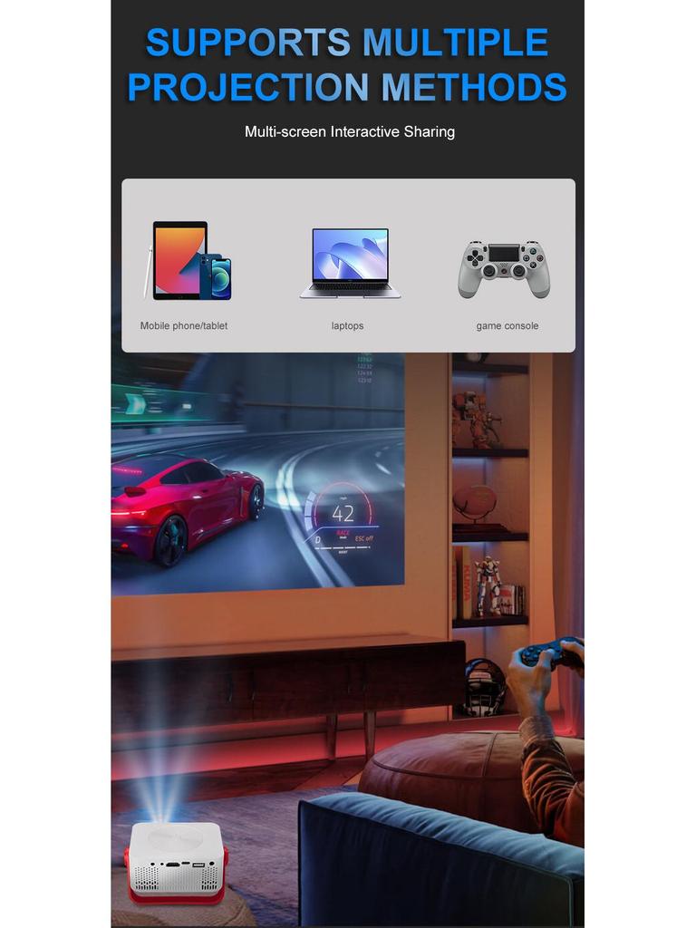 M60 Portable 1080P HD Projector with WiFi and Screen Mirroring, Lightweight for Home Use