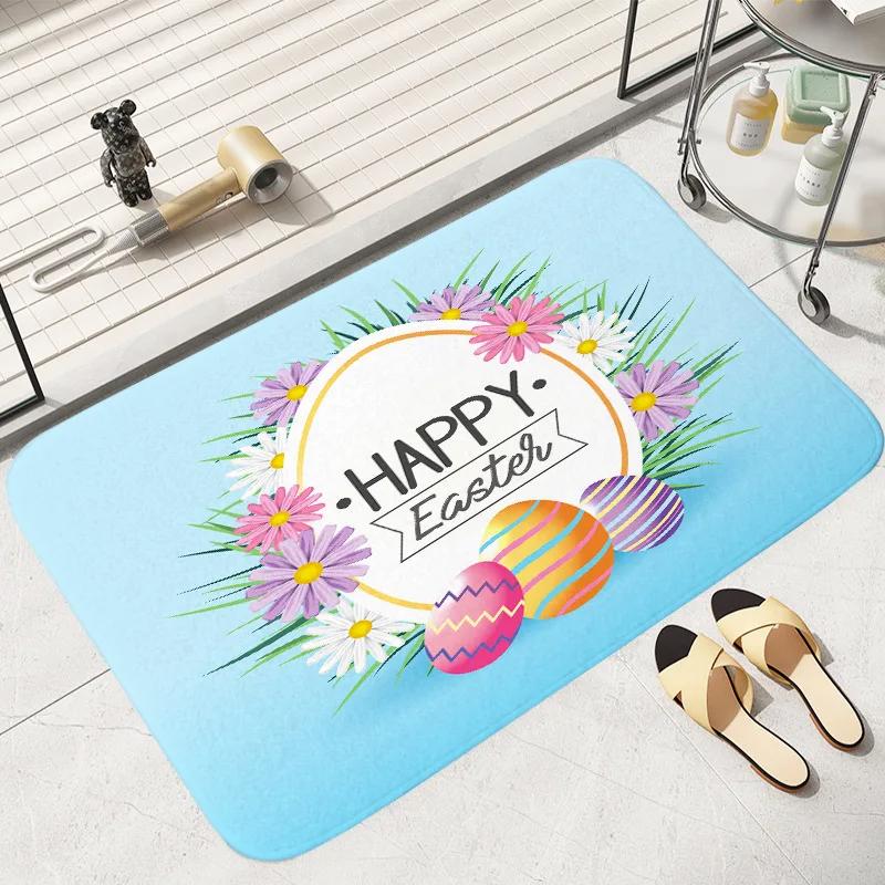 Anti-slip Easter Thanksgiving Cute Rabbit Egg Printed Entrance Doormat Soft Carpet for Living Room Bedroom Balcony Area Rug