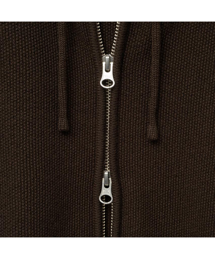Iolo Textured Knit Zip-Up Hoodie_Brown