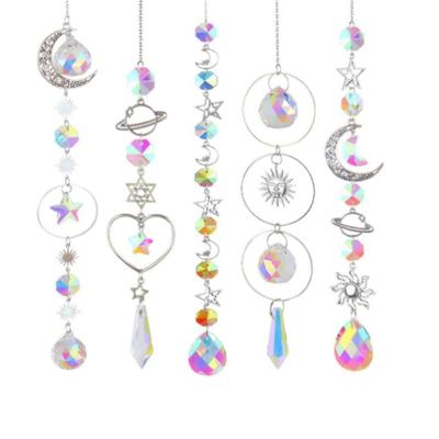 1pc Crystal Wind Chime Moon Sun Catcher Diamond Prisms Pendant Dream Catcher Rainbow Hanging Drop Home Garden Decor Windchime