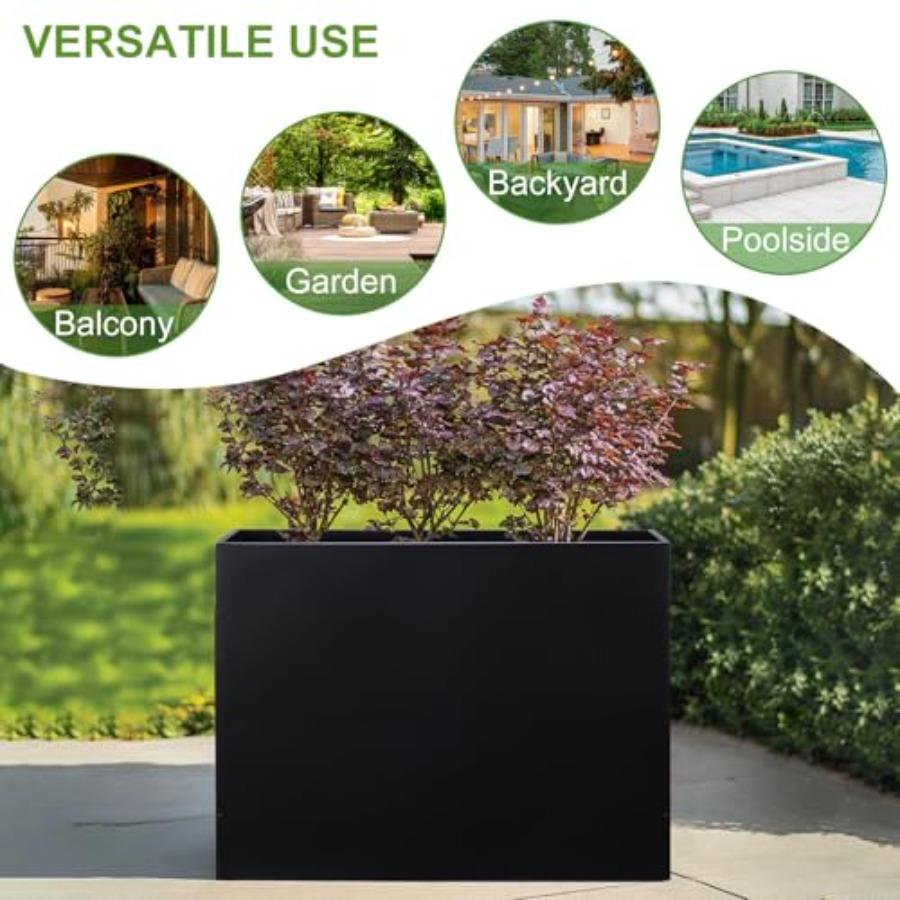 Metal Rectangular Planter Box Tall Planters for Outdoor Plants Modern Heavy Duty with Drainage Holes for Outside Indoor Patio D