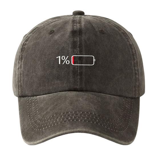 Low Battery Pattern Baseball Hat, Adjustable Back Buckle Retro Distressed Style Baseball Cap, Washed Cotton Fabric Outdoor Sunshade Cap