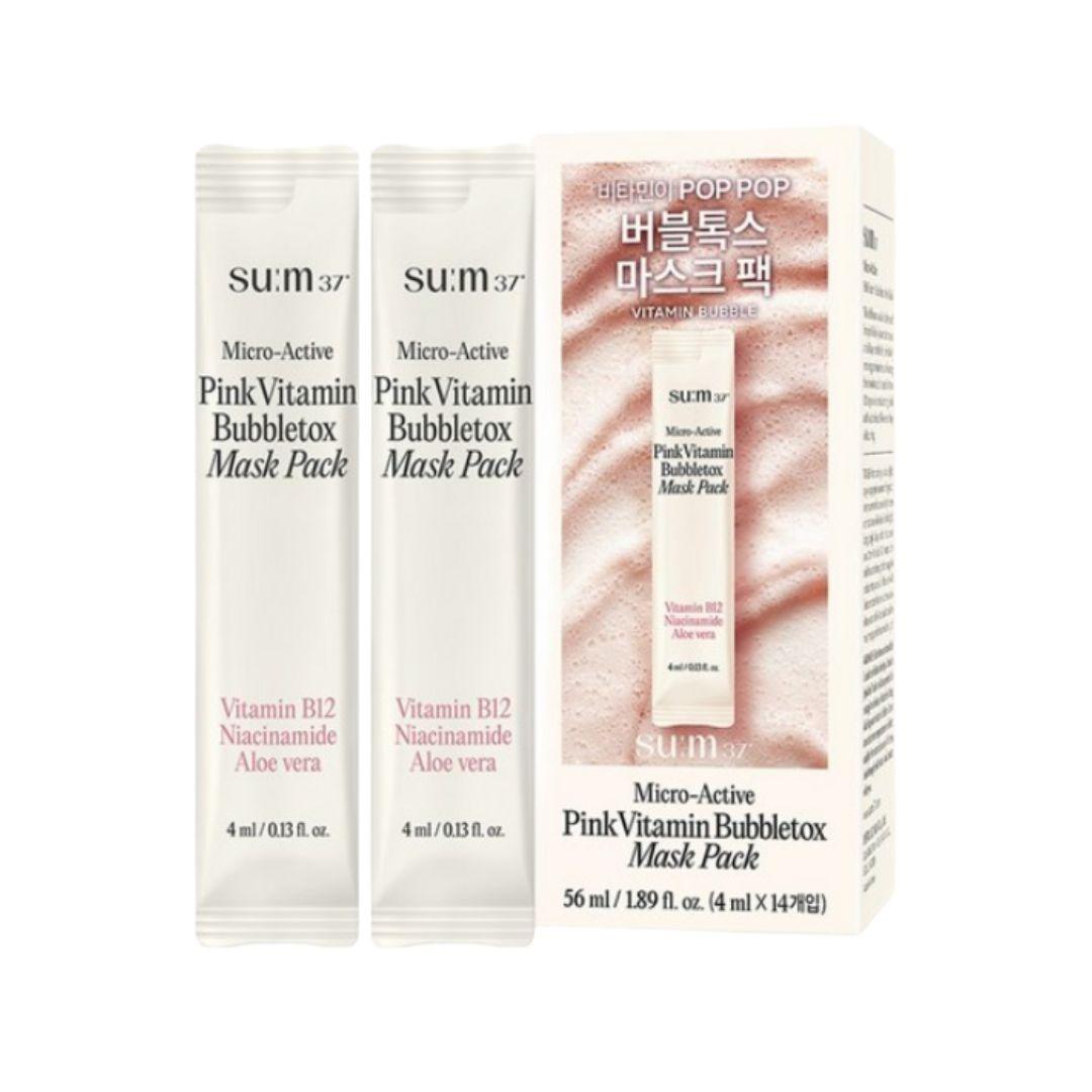 SU:M37° Micro-Active Pink Vitamin Bubble Tox Mask Brightening Oxygen Bubble Mask 4ml x14pcs