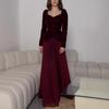 European & American Women's Sexy Long-Sleeve Slim Fit Pleated Patchwork Dress