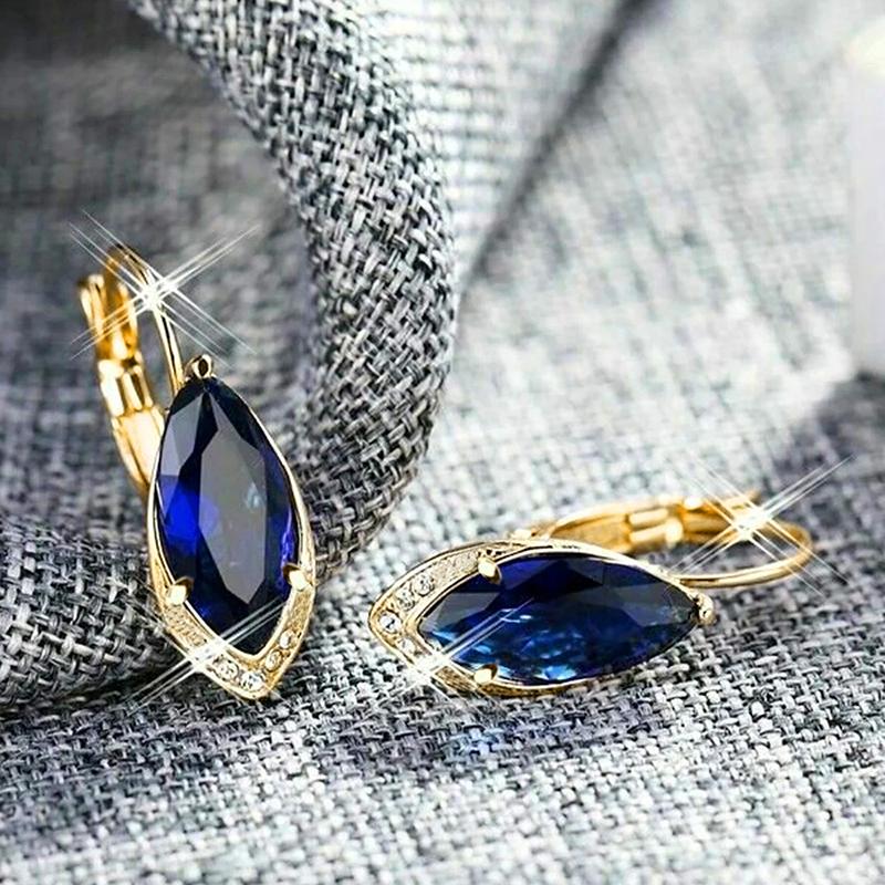 Huitan Luxus-Ohrhänger mit blauem Marquise-Zirkon, trendiger, wunderschöner Hochzeitsschmuck in Goldfarbe, Accessoires für Frauen