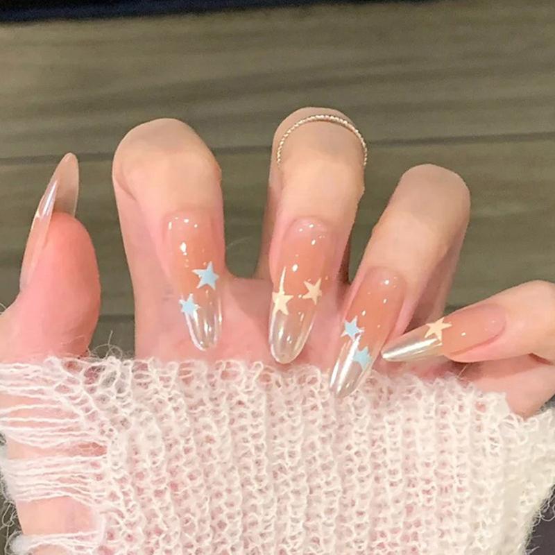 

24 шт. Звезды Градиент Глиттер Накладные ногти с желеобразным клеем Съемные Накладные ногти Полное покрытие Накладные ногти Советы