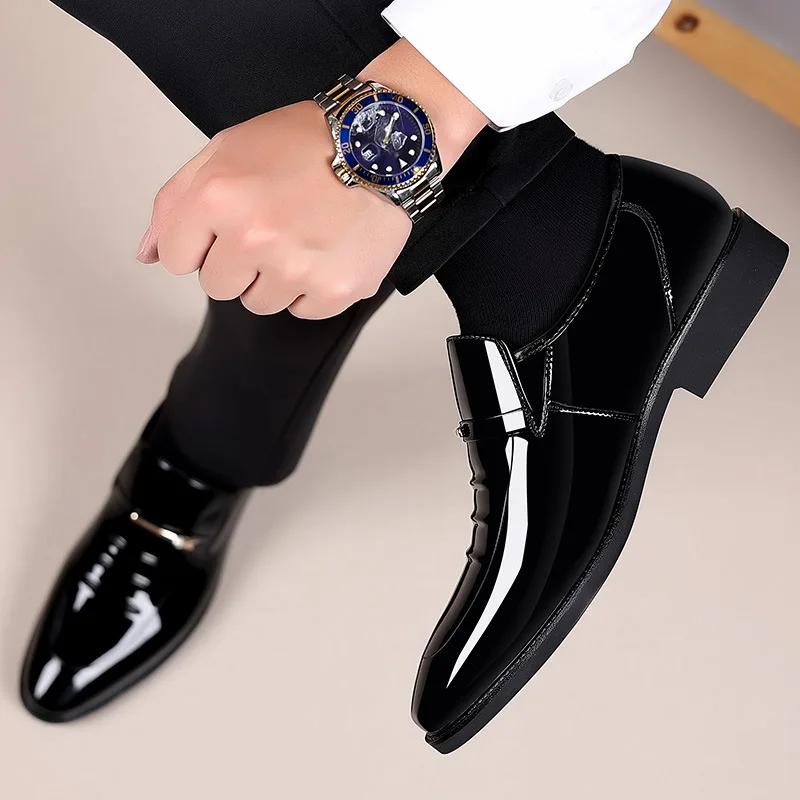 Fashion Mens Dress Shoes Formal Business Oxford High Gloss Patent Slip On Loafers Comfortable Casual Driving Boat Shoe For Men2025