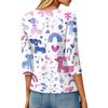 Women's Fashion Loose Casual Seven Sleeve Printed Round Neck Top