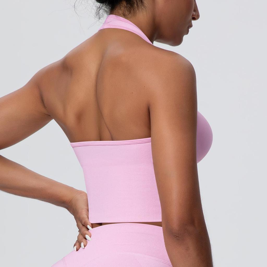 Elegant Backless Halter Yoga Bra – Seamless Breathable Sports and Fitness Vest