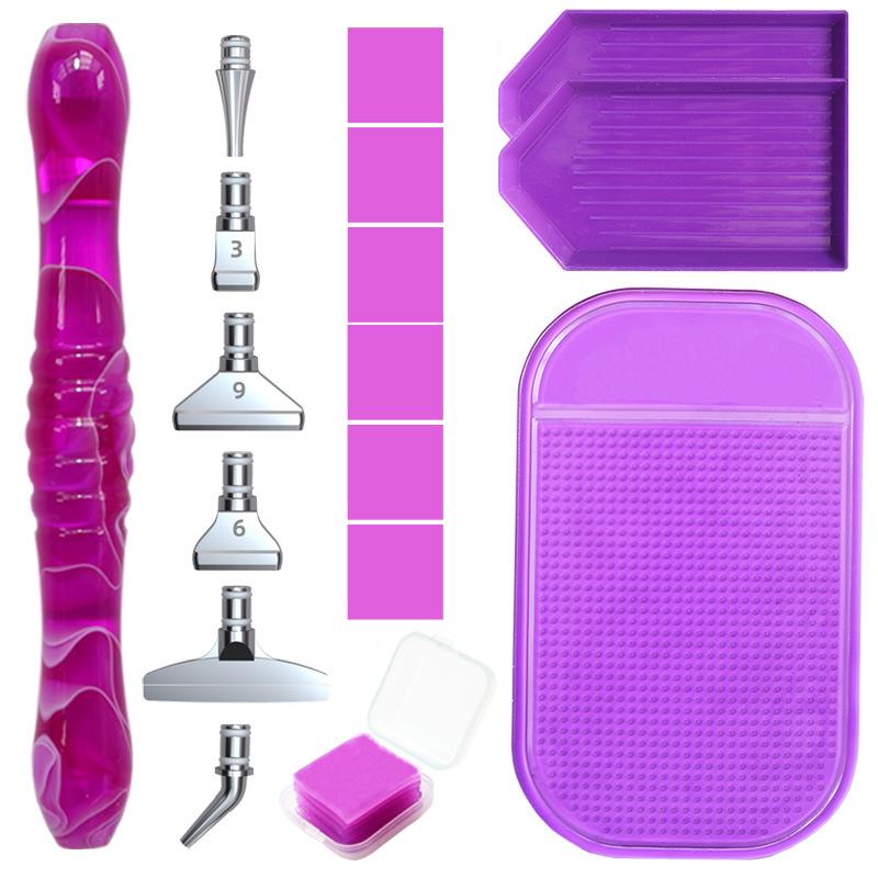 Harz Diamantmalerei Stift Set mit 6 austauschbaren Metallspitzen 6 Wachsblöcken 2 Sortierschalen und Bohrmatte für 5D Diamantmalerei Bastelbedarf