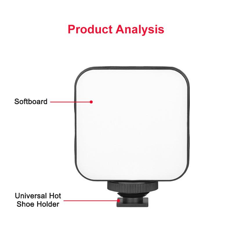 6500K LED Video Light Camera Pocket Lights Fill Lamp with 3 Cold Shoe Portable Photography Lighting for DJI Sony DSLR Canon Cameras