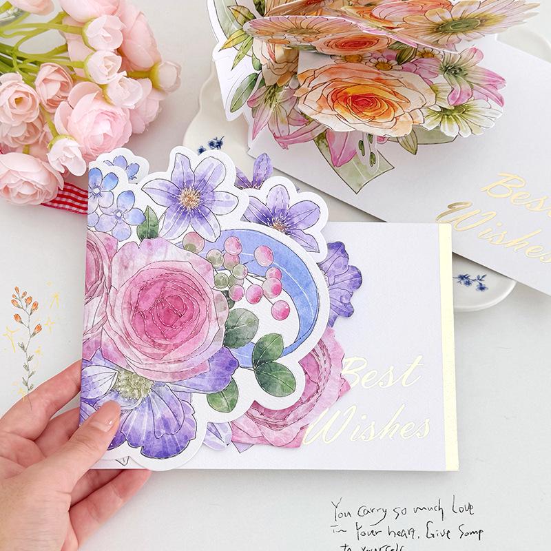 Creative Watercolor Flowers 3D Pop-up Card with Envelope - Perfect for Valentine's Day, Birthday, or Special Blessings