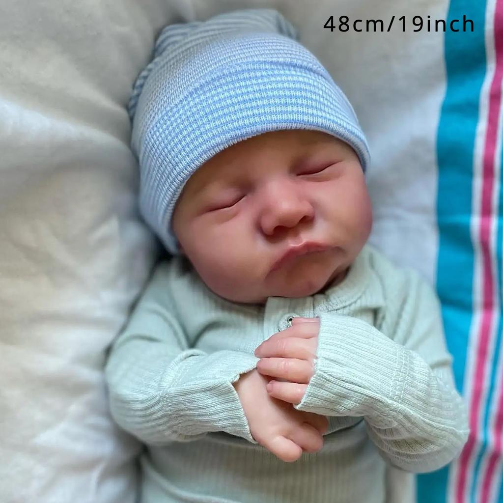BZDOLL 19inch 48cm Vinyl Levi Asleep Reborn Baby Doll for Girl with 3D-paint Skin, Visible Veins and Soft Cloth Body Dress Up Art Toy Newborn
