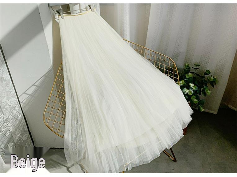 Women's High Waist Black Mesh A-line Midi Tulle Skirt